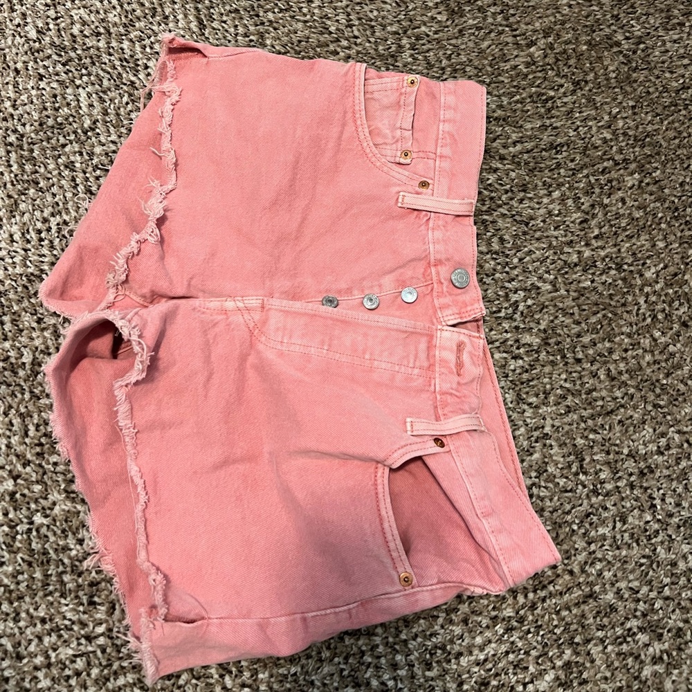 Levi's Pink Jean Shorts with Frayed Hem